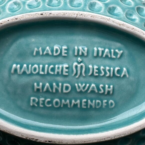 Majoliche Jessica Ceramic Oval Bowl Turquoise Dimpled Rib Art Deco Italy 8.75" - Picture 8 of 10